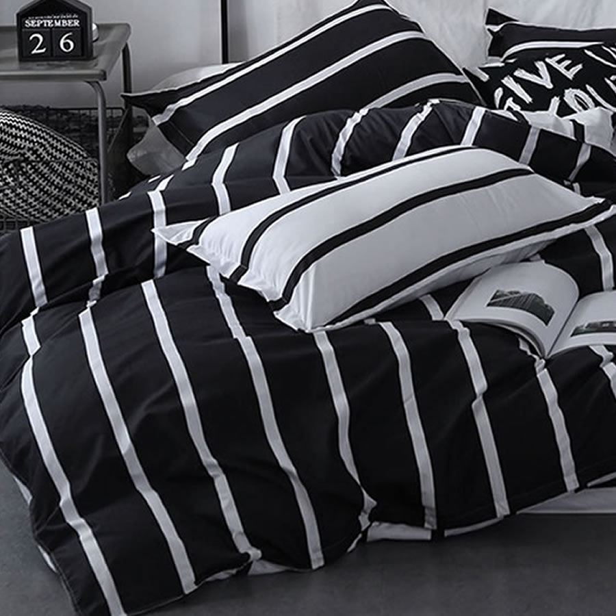 Black & White Stripe Bed Linen - Single 3 Piece Set: image 2