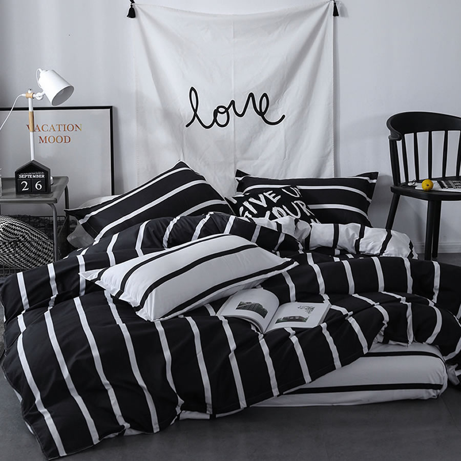 Black & White Stripe Bed Linen - Single 3 Piece Set: image 3
