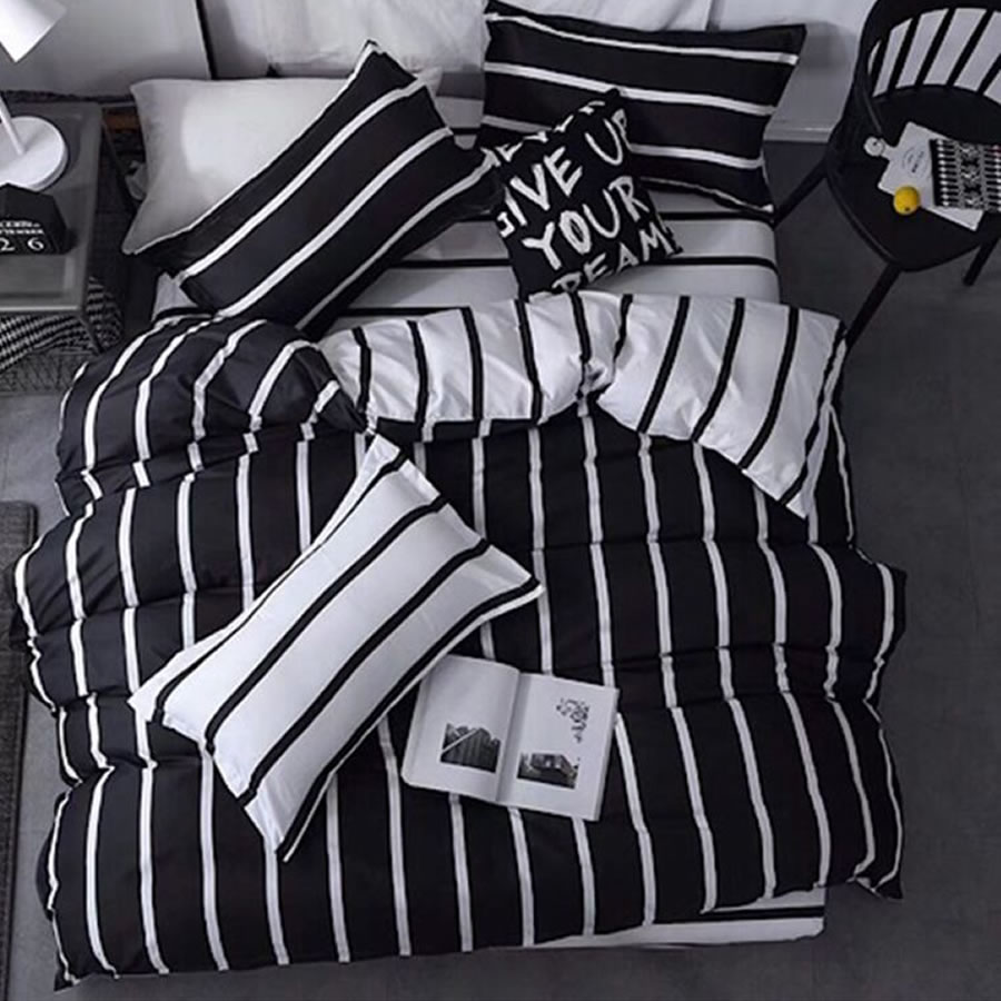 Black & White Stripe Bed Linen - Single 3 Piece Set